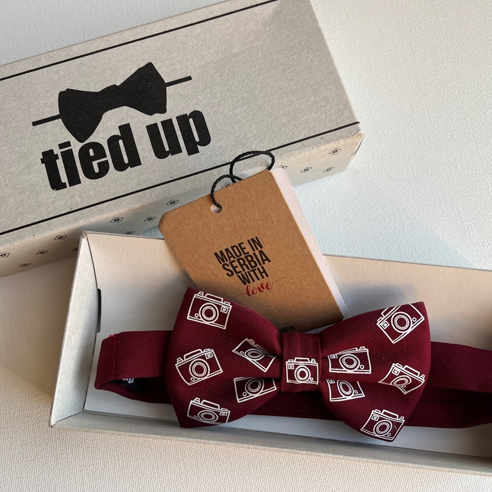 Maroon Camera Print Bow Tie